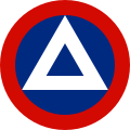 Nicaragua 1936 to 1979 Blue outlined white triangle, within a blue and red roundel