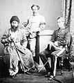 King of Afghanistan, Sher Ali Khan, sitting with Cd Charles Chamberlain and Sir Richard F. Pollock in 1869