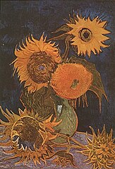 Martwa natura: wazon z pięcioma słonecznikami, Arles, sierpień 1888 (Nr kat.: F 459, JH 1560), zniszczony podczas II wojny światowej (poprzednio w Jokohamie)