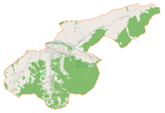 Mapa konturowa gminy Świnna, u góry znajduje się punkt z opisem „Rychwałdek”