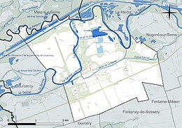 Carte en couleur présentant le réseau hydrographique de la commune