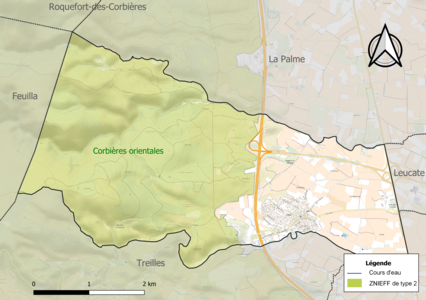 Carte de la ZNIEFF de type 2 sur la commune.