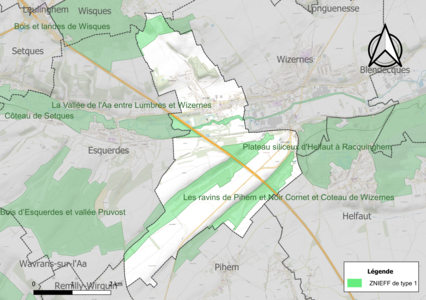 Carte des ZNIEFF de type 1 sur la commune.