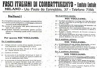 Kampforbundets plattform publisert i avisen Il Popolo d'Italia, 6. juni 1919.