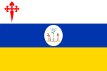 Bandera de la Patria Vieja (1812-1814). Alternativ version med det första chilenska statsvapen med Santiago korset.