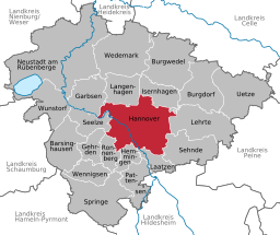 Läget för staden Hannover i Region Hannover