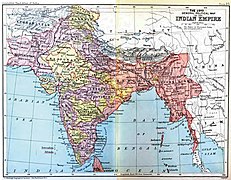 ऊपरी बर्मा के कब्जे और बलुचिस्तान के निगमन के बाद 1893 में भारतीय साम्राज्य।