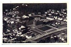 Nybro airphoto, from an old postcard you see a church,a school and houses.