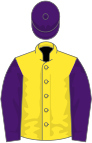 Yellow, purple sleeves and cap