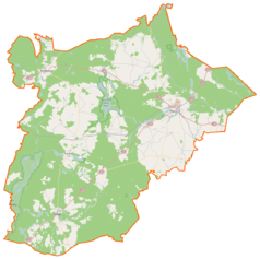 Mapa konturowa powiatu wałeckiego, po lewej nieco na dole znajduje się punkt z opisem „Martew”