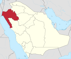 แผนที่ประเทศซาอุดีอาระเบียโดยที่แคว้นตะบูกจะเป็นสีแดง