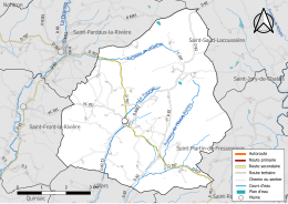 Carte en couleur présentant le réseau hydrographique de la commune