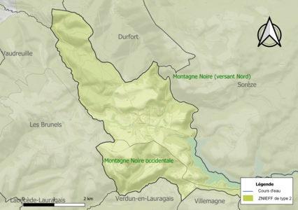 Carte des ZNIEFF de type 2 sur la commune.