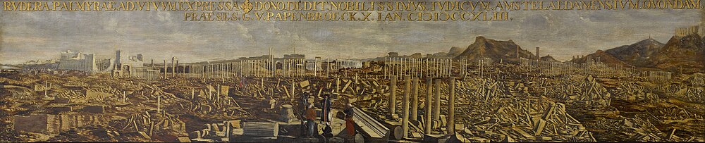 G. Hofsted van Essen, Gezicht op Palmyra, vervaardigd in 1693 in opdracht van de Deventer geleerde en burgemeester Gisbert Cuper (1644-1716). Dit schilderij was de eerste kennismaking van het Westen met Palmyra.