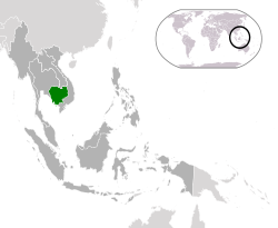  कम्बोडिया-अवस्थिति (green) ASEAN-এ (dark grey)  –  [व्याख्या]