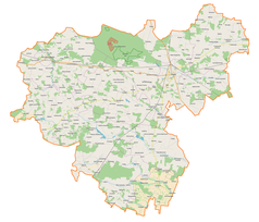 Mapa konturowa powiatu łukowskiego, blisko centrum po prawej na dole znajduje się punkt z opisem „Kolonia Bystrzycka”