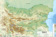 Bulgaristan’ın topoğrafik haritası