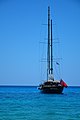 Composition of blue, lines, sailing boat, Greece