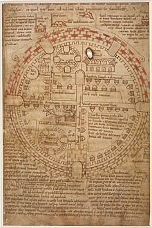 Un plan du douzième siècle de Jérusalem et de la Terre Sainte avec la ville de forme circulaire