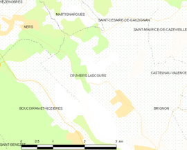 Mapa obce Cruviers-Lascours