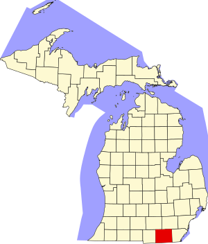 Map of Michigan highlighting Lenawee County