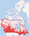 Carte de toutes les stations météo du Service météorologique du Canada ayant déjà existé