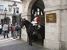 A mounted trooper of the Household Cavalry on duty at Horse Guards