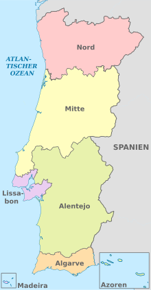 Portugal (plus mini area), administrative divisions - de - colored.svg