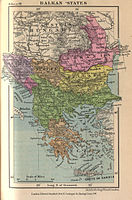 Los Balcanes en 1899. En verde los territorios aún pertenecientes al Imperio turco.