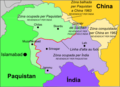 Pakistan Administered Kashmir shown light green and marked as Zona Ocupada per Paquistan