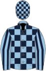 Light blue and dark blue check, striped sleeves