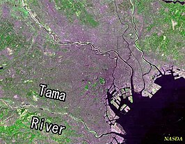 De Tama, op een Landsat-foto van het gebied rondom Tokio