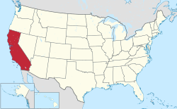 Map of the United States with California highlighted in red