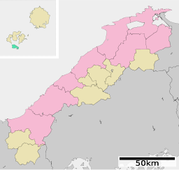 Chibus läge i Shimane prefektur Städer:      Signifikanta städer      Övriga städer Landskommuner:      Köpingar      Byar