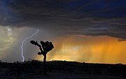 Violent sky during Electric storm at twilight in the California Mojave Desert.