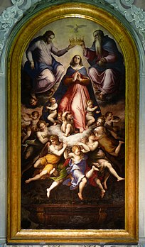 Le Couronnement de la Vierge, retable de Giorgio Vasari (1571, église Sainte-Catherine de Livourne). (définition réelle 1 775 × 3 025)