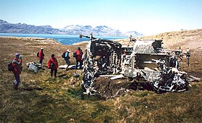 Restos de un helicóptero, cerca de Punta Coronel Zelaya, que fue abatido durante la guerra de las Malvinas