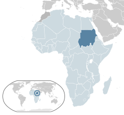 Lokasion ti  Sudan  (nangisit nga asul) – idiay Aprika  (nakusnaw nga asul ken nangisit a kolor dapo) – idiay ti Kappon ti Aprika  (nakusnaw nga asul)