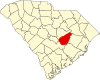 Mapa de Carolina del Sur con la ubicación del condado de Clarendon