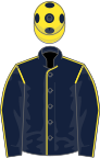 Dark blue, yellow seams, yellow cap, dark blue spots