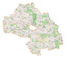 Mapa konturowa powiatu chełmskiego, blisko prawej krawiędzi na dole znajduje się punkt z opisem „Zagórnik”