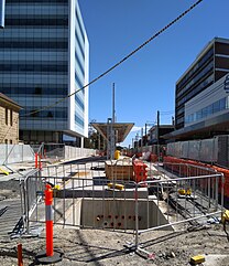 Image of construction process of Randwick light rail stop.