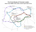 Image 21The Circle routes of Victorian London, comprising the Inner Circle, Middle Circle, Outer Circle and Super Outer Circle.