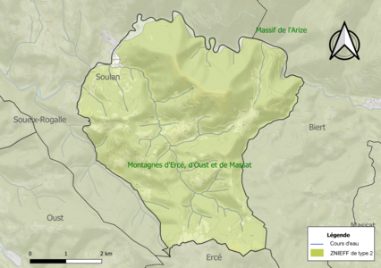 Carte de la ZNIEFF de type 2 sur la commune.