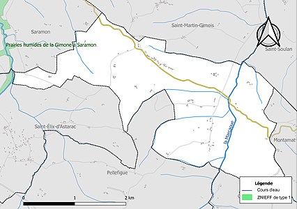 Carte de la ZNIEFF de type 1 sur la commune.