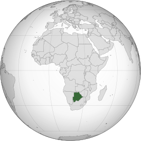 Location of  بوتسوانا  (شنه) in افریقایي ټولنه  (په نړۍ کې د بوتسوانا موقیعت شین ټکی)