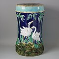 Garden seat, 20.9 in, coloured glazes, c. 1880, storks and bamboo pattern