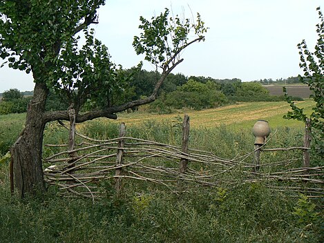 Flätverksgärdsgård i Ukraina.