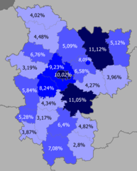 Доля русских по районам >10% 8–10% 5–8% <5%