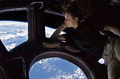 第二名： Self portrait of Tracy Caldwell Dyson in the Cupola module of the International Space Station observing the Earth below during Expedition 24. (POTD) Tracy Caldwell Dyson (NASA)